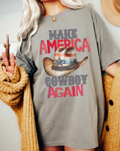 Load image into Gallery viewer, Make America Cowboy Again Comfort Colors® T-Shirt, T-Shirt Dress, Watercolor Cowboy Hat Retro Design T-Shirt
