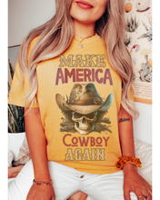 Load image into Gallery viewer, Make America Cowboy Again Comfort Colors® T-Shirt, T-Shirt Dress, Watercolor Cowboy Skeleton Skull T-Shirt