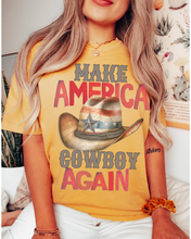 Load image into Gallery viewer, Make America Cowboy Again Comfort Colors® T-Shirt, T-Shirt Dress, Watercolor Cowboy Hat Retro Design T-Shirt