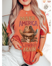 Load image into Gallery viewer, Make America Cowboy Again Comfort Colors® T-Shirt, T-Shirt Dress, Watercolor Cowboy Skeleton Skull T-Shirt