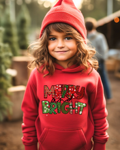Load image into Gallery viewer, Merry and Bright Youth Hooded Sweatshirt, Cute Kids Christmas Hoodie, Soft, Cozy, Winter Sweatshirt