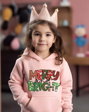 Load image into Gallery viewer, Merry and Bright Youth Hooded Sweatshirt, Cute Kids Christmas Hoodie, Soft, Cozy, Winter Sweatshirt