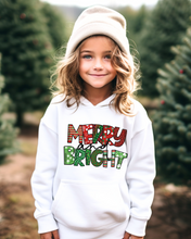 Load image into Gallery viewer, Merry and Bright Youth Hooded Sweatshirt, Cute Kids Christmas Hoodie, Soft, Cozy, Winter Sweatshirt
