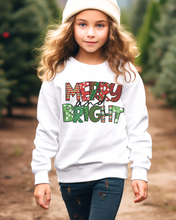 Load image into Gallery viewer, Merry and Bright Youth Crewneck Sweatshirt, Cute Kids Christmas Crewneck Pullover