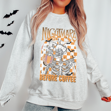 Load image into Gallery viewer, Nightmare Before Coffee Crewneck Sweatshirt Women's Fall Funny Halloween Design Gildan Pullover