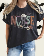 Load image into Gallery viewer, Nurse Halloween Comfort Colors® T-Shirt, Women's Halloween Design Tee, Retro Nurses Halloween T-Shirt