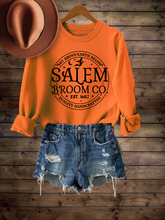 Load image into Gallery viewer, Halloween Women's Salem Broom Company Crewneck Sweatshirt, Funny Halloween Witch Shirt