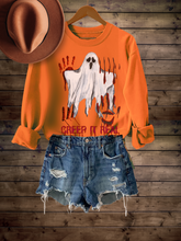 Load image into Gallery viewer, Women's Funny Halloween Creep It Real Crewneck Sweatshirt Funny Slasher Movie Pullover