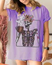 Load image into Gallery viewer, Halloween Comfort Colors® T-Shirt Women's Skeleton Coffee Funny Fall Colors T-Shirt,