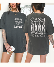 Load image into Gallery viewer, Outlaw Livin' Comfort Colors® Shirt, Cash Willie Hank Waylon T-Shirt, Garment Dyed, Country Music Festival Tee