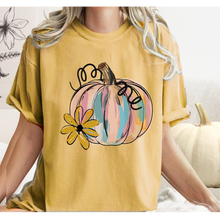 Load image into Gallery viewer, Watercolor Pumpkin Fall Comfort Colors® Hand Drawn Pastel Pumpkin T-Shirt, Women's Shirt