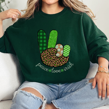Load image into Gallery viewer, Women's Sweatshirt, St. Patrick's Day Sweatshirt, Irish Crewneck, Peace Love Irish, St Patrick's Day Shirt, Irish Peace Sign Pullover