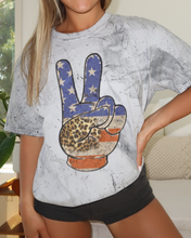 Load image into Gallery viewer, Women's Fourth of July Hippie Peace Sign Unisex Color Blast T-Shirt, July 4th Tie-Dye, Red White Blue Oversized Design