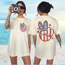 Load image into Gallery viewer, Peace Sign 4th of July Comfort Colors® T-Shirt, Retro Summer T-Shirt Dress, 1970's American Flag, Trendy T-Shirt