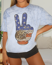 Load image into Gallery viewer, Women's Fourth of July Hippie Peace Sign Unisex Color Blast T-Shirt, July 4th Tie-Dye, Red White Blue Oversized Design