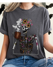 Load image into Gallery viewer, Halloween Comfort Colors® T-Shirt Women's Skeleton Coffee Funny Fall Colors T-Shirt,