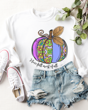 Load image into Gallery viewer, Women's I Love Fall Most Of All Hand Drawn Pumpkin Design Sweatshirt Gildan Pullover