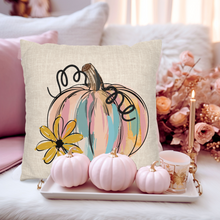 Load image into Gallery viewer, Fall Pillow Cover, Autumn Throw Pillow Cover, Rustic Farmhouse Home Decor, Rustic Decor, Watercolor Pink Pumpkin, Two Side Print, Four Sizes