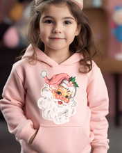 Load image into Gallery viewer, Kids or Youth Christmas Hooded Sweatshirt, Retro Pink Santa Clause Hoodie, Cozy, Warm Sweatshirt, Cute Pastel Santa on a cute hoodie