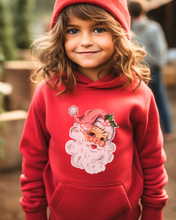 Load image into Gallery viewer, Kids or Youth Christmas Hooded Sweatshirt, Retro Pink Santa Clause Hoodie, Cozy, Warm Sweatshirt, Cute Pastel Santa on a cute hoodie