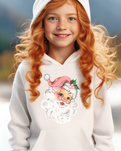 Load image into Gallery viewer, Kids or Youth Christmas Hooded Sweatshirt, Retro Pink Santa Clause Hoodie, Cozy, Warm Sweatshirt, Cute Pastel Santa on a cute hoodie