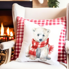 Load image into Gallery viewer, Christmas Pillow Cover, Polar Bear Pillow Cover, Christmas Scarf, Holiday Pillow Cover, Holiday Decor Pillow Cover