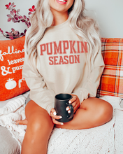 Load image into Gallery viewer, Pumpkin Season Crewneck Sweatshirt Women's Autumn or Fall Varsity Letters Gildan Pullover