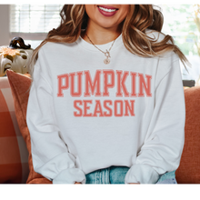 Load image into Gallery viewer, Pumpkin Season Crewneck Sweatshirt Women's Autumn or Fall Varsity Letters Gildan Pullover