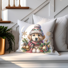 Load image into Gallery viewer, Christmas Pillow Cover, Christmas Puppies Pillow Cover, Cute Holiday Pillow Cover, Christmas Porch Decor