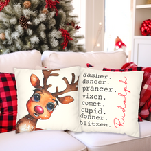 Load image into Gallery viewer, Christmas Pillow Covers, Country Square Covers, Rudolph Decor, Reindeer Pillowcase Set, Christmas Farmhouse Decor