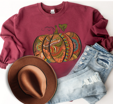 Load image into Gallery viewer, Women's Hand Drawn Pumpkin Design Sweatshirt Gildan Pullover
