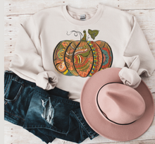 Load image into Gallery viewer, Women's Hand Drawn Pumpkin Design Sweatshirt Gildan Pullover