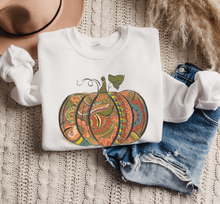 Load image into Gallery viewer, Women's Hand Drawn Pumpkin Design Sweatshirt Gildan Pullover