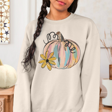 Load image into Gallery viewer, Watercolor Pumpkin Crewneck Sweatshirt Women's Fall Autumn Design Gildan Pullover