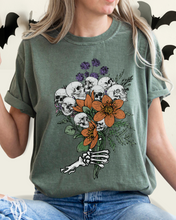 Load image into Gallery viewer, Halloween Skeletons Retro Flower Bouquet Comfort Colors® T-Shirt Women's Fall Halloween Colors T-Shirt