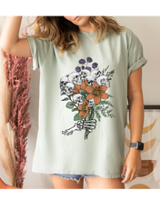 Load image into Gallery viewer, Halloween Skeletons Retro Flower Bouquet Comfort Colors® T-Shirt Women's Fall Halloween Colors T-Shirt
