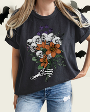Load image into Gallery viewer, Halloween Skeletons Retro Flower Bouquet Comfort Colors® T-Shirt Women's Fall Halloween Colors T-Shirt