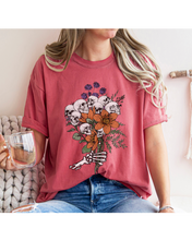 Load image into Gallery viewer, Halloween Skeletons Retro Flower Bouquet Comfort Colors® T-Shirt Women's Fall Halloween Colors T-Shirt