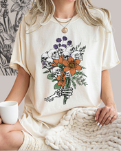 Load image into Gallery viewer, Halloween Skeletons Retro Flower Bouquet Comfort Colors® T-Shirt Women's Fall Halloween Colors T-Shirt