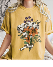 Load image into Gallery viewer, Halloween Skeletons Retro Flower Bouquet Comfort Colors® T-Shirt Women's Fall Halloween Colors T-Shirt