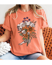 Load image into Gallery viewer, Halloween Skeletons Retro Flower Bouquet Comfort Colors® T-Shirt Women's Fall Halloween Colors T-Shirt
