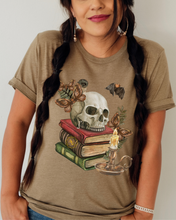 Load image into Gallery viewer, Spooky Spell Books shirt, Halloween Book Lover t-shirt, Skull Halloween t-shirt, Scary books shirt, Halloween book, Creepy Bats