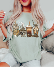 Load image into Gallery viewer, Pumpkin Spice Coffee Halloween Spooky Season Comfort Colors® Halloween T-Shirt, Women's Skeletons and Skulls T-Shirt