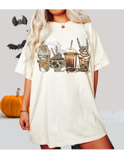Load image into Gallery viewer, Pumpkin Spice Coffee Halloween Spooky Season Comfort Colors® Halloween T-Shirt, Women's Skeletons and Skulls T-Shirt