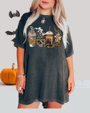 Load image into Gallery viewer, Pumpkin Spice Coffee Halloween Spooky Season Comfort Colors® Halloween T-Shirt, Women's Skeletons and Skulls T-Shirt