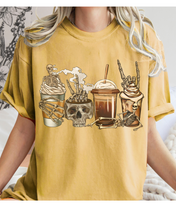 Load image into Gallery viewer, Pumpkin Spice Coffee Halloween Spooky Season Comfort Colors® Halloween T-Shirt, Women's Skeletons and Skulls T-Shirt