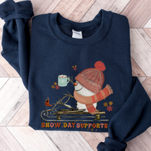 Load image into Gallery viewer, Women's Crewneck Sweatshirt, Snow Day Supporter Pullover, Comfy & Cozy, Winter Sweatshirt, Ash, White, Sand or Navy Sweatshirt