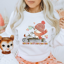 Load image into Gallery viewer, Women's Crewneck Sweatshirt, Snow Day Supporter Pullover, Comfy & Cozy, Winter Sweatshirt, Ash, White, Sand or Navy Sweatshirt
