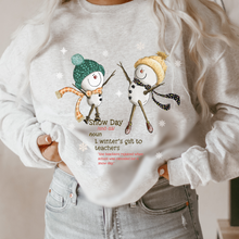 Load image into Gallery viewer, Women's Crewneck Sweatshirt, Snow Day Pullover, Comfy & Cozy, Snowman Gildan Sweatshirt, Ash, White or Sand Sweatshirt, Teacher's Pullover