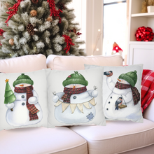 Load image into Gallery viewer, Christmas Pillow Covers, Country Decor Pillow Covers, Rustic Decor, Cute Snowman Pillowcase Set